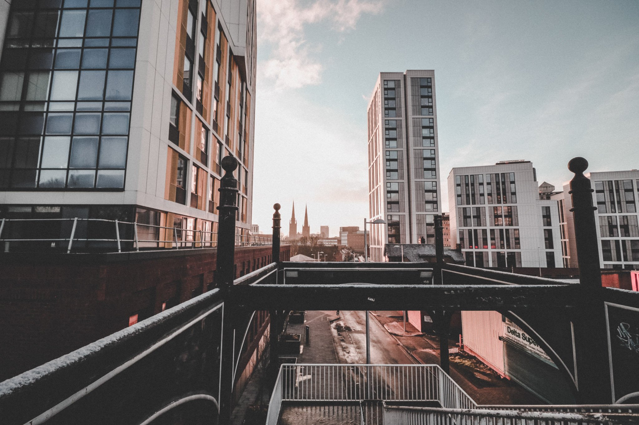 Landscape city photo of Coventry, from Canal Basin Bridge 