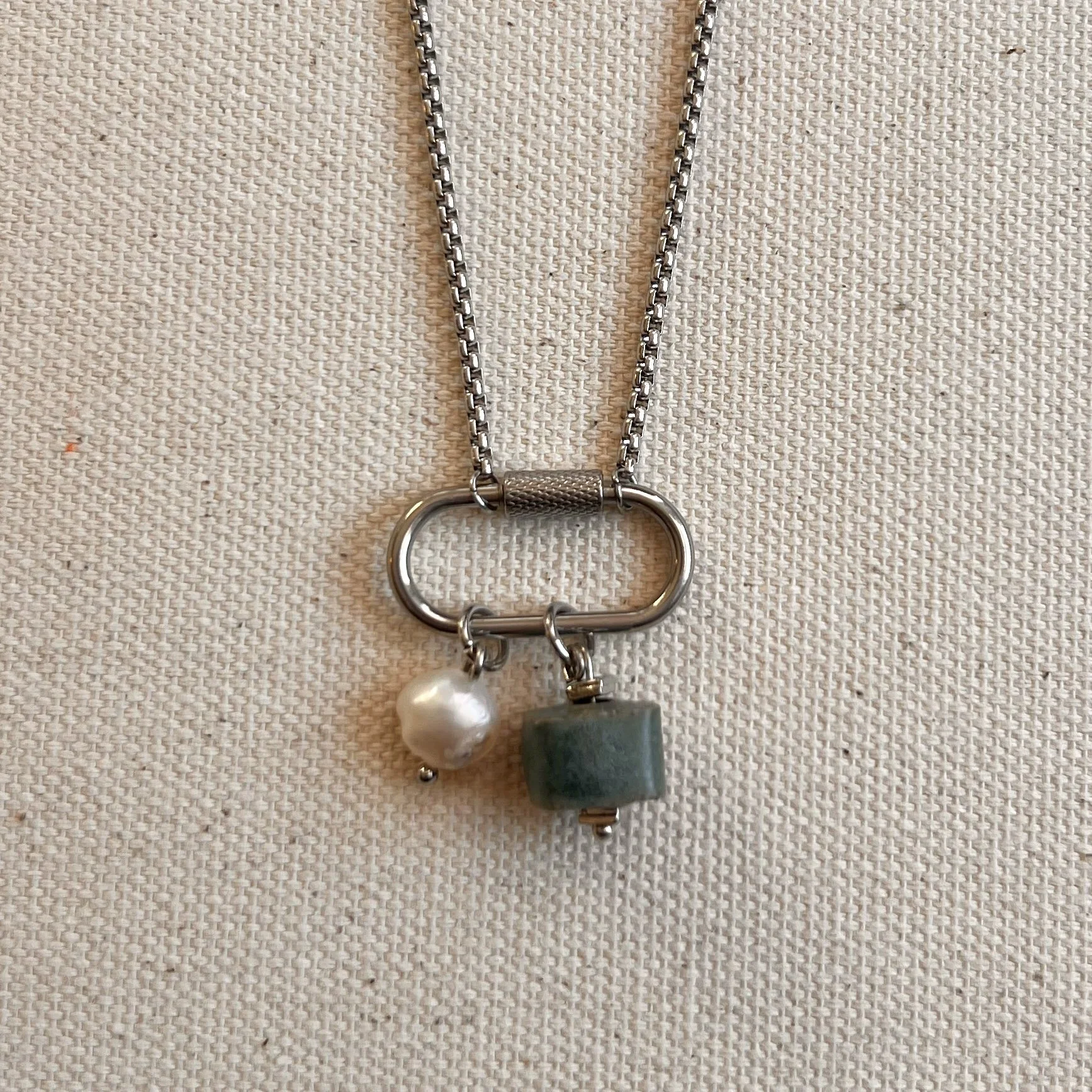 Green Carabiner Charm Necklace