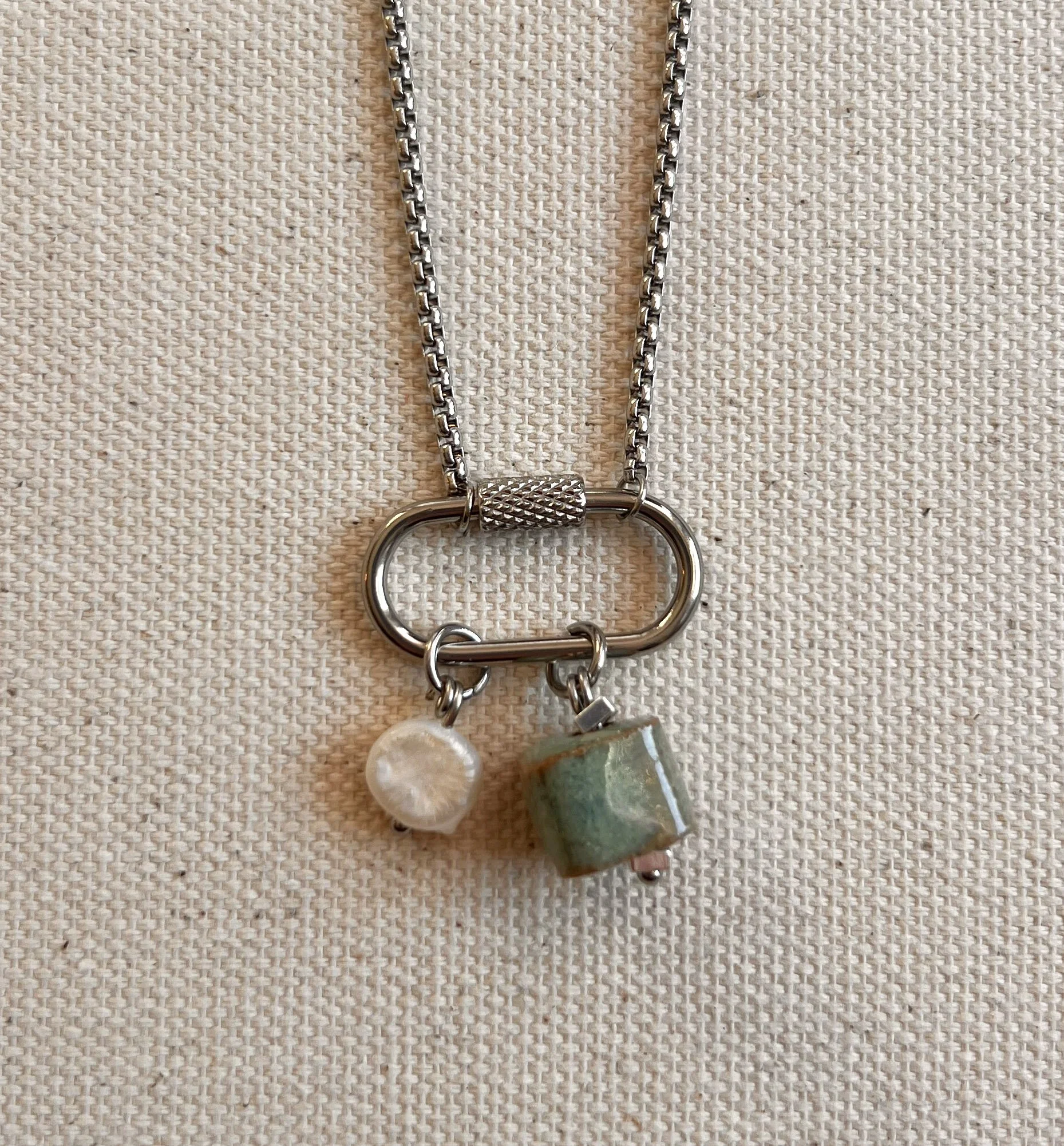 Green Carabiner Charm Necklace