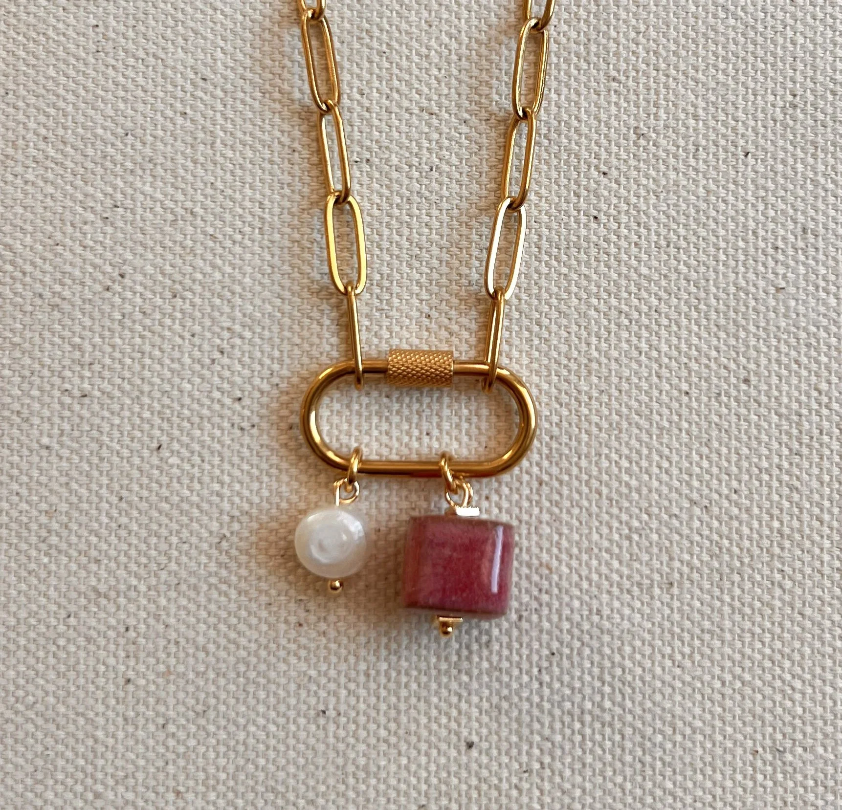 Pink Carabiner Charm Necklace