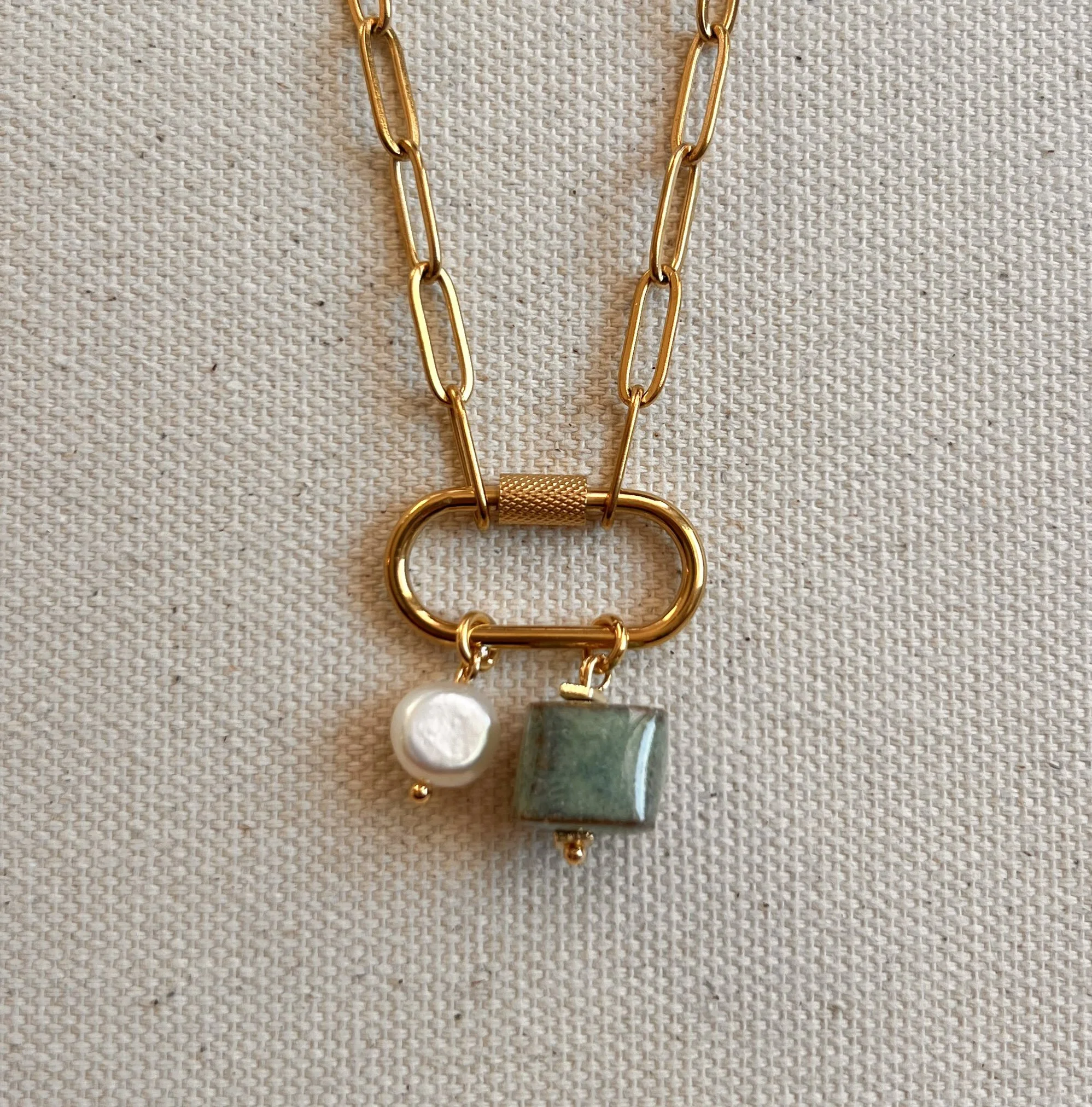 Green Carabiner Charm Necklace