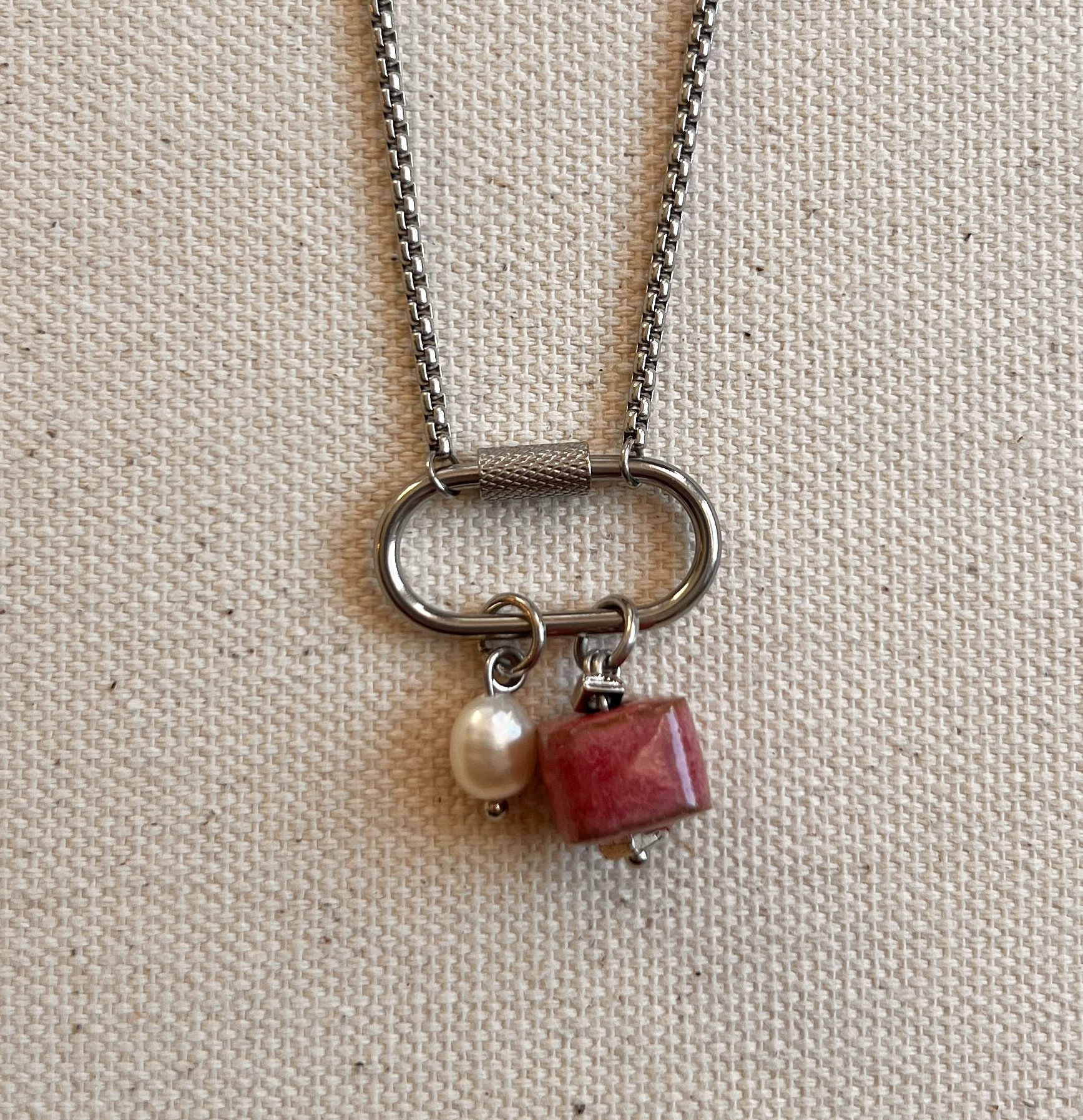 Pink Carabiner Charm Necklace