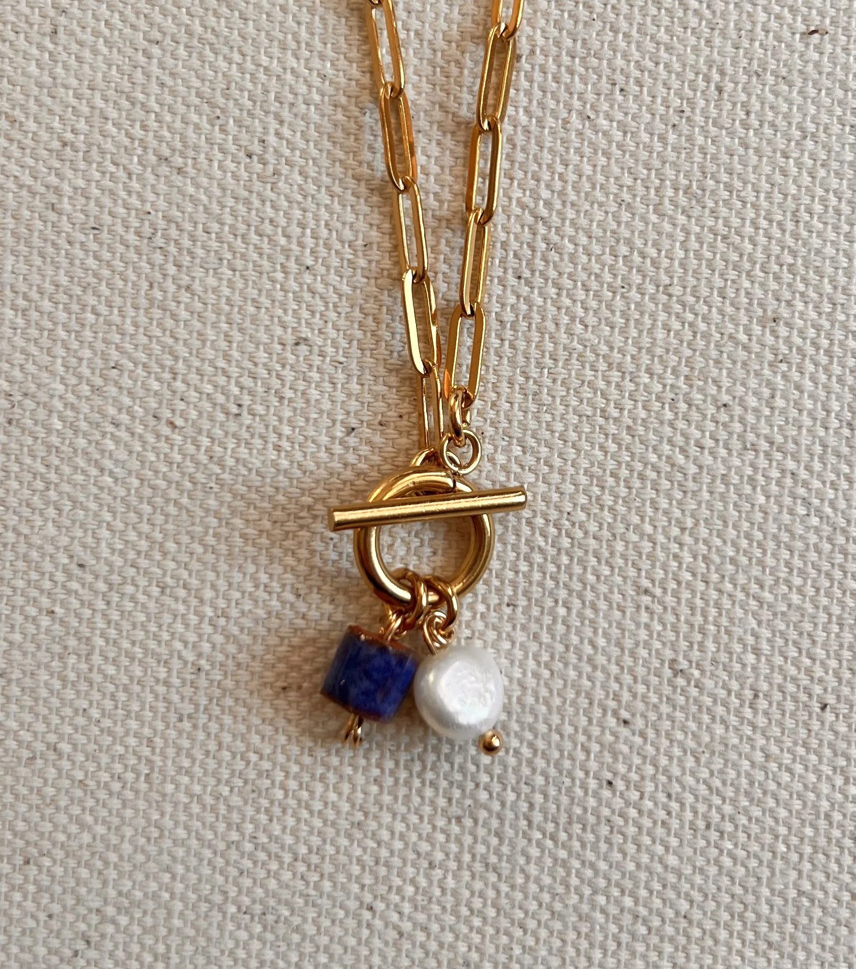 Mini Blue Toggle Charm Necklace