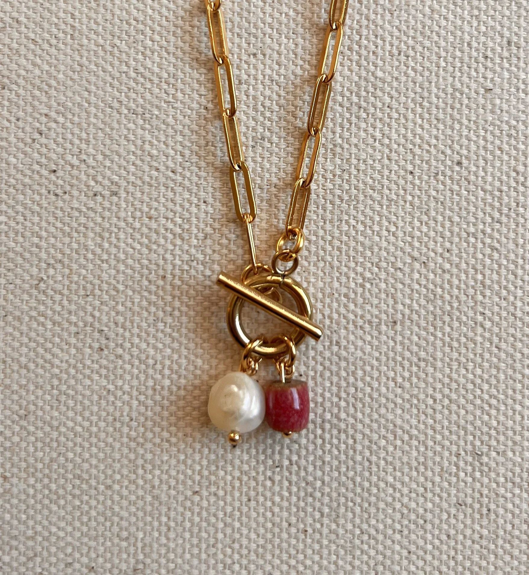 Mini Pink Toggle Charm Necklace