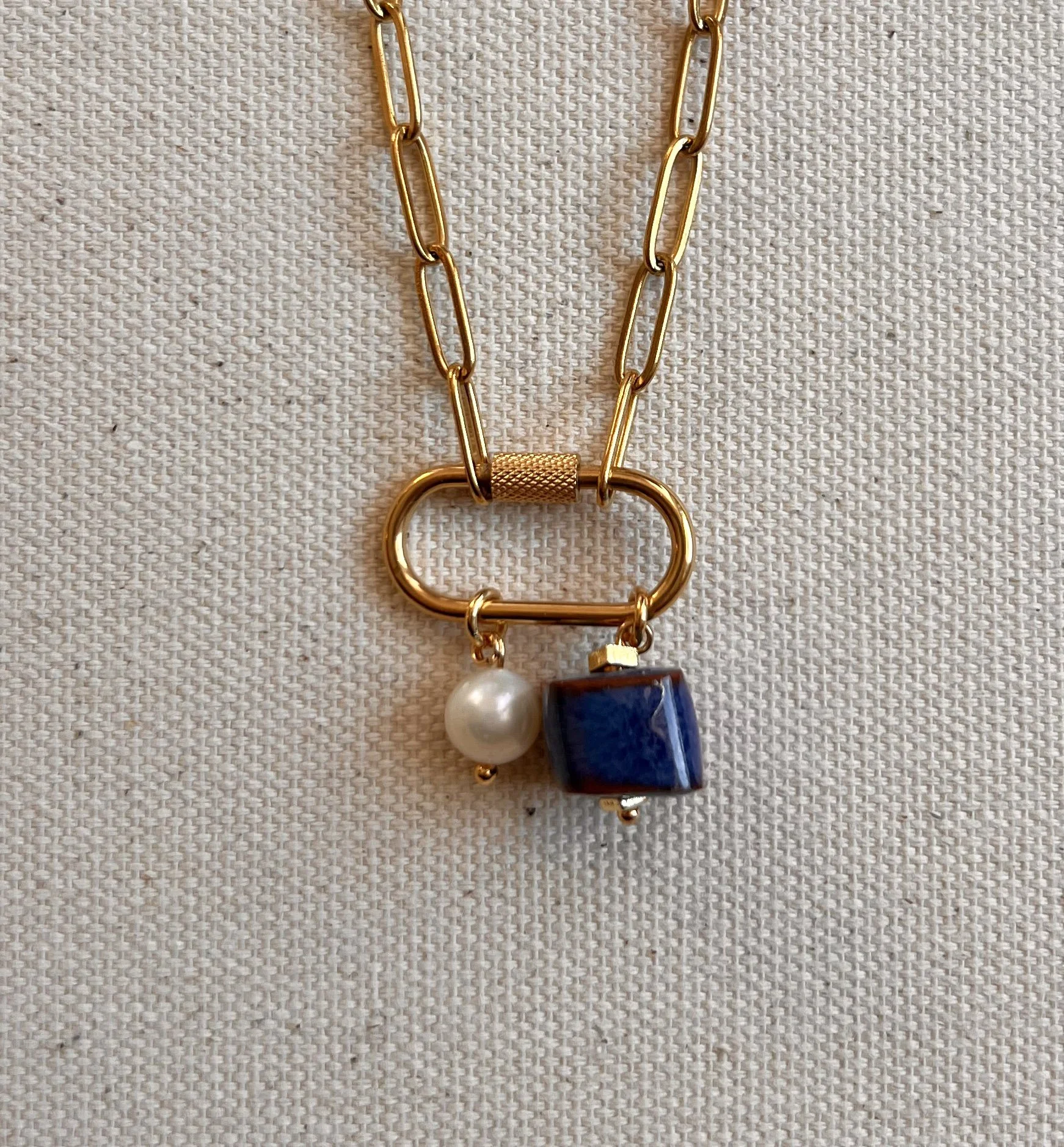 Blue Carabiner Charm Necklace