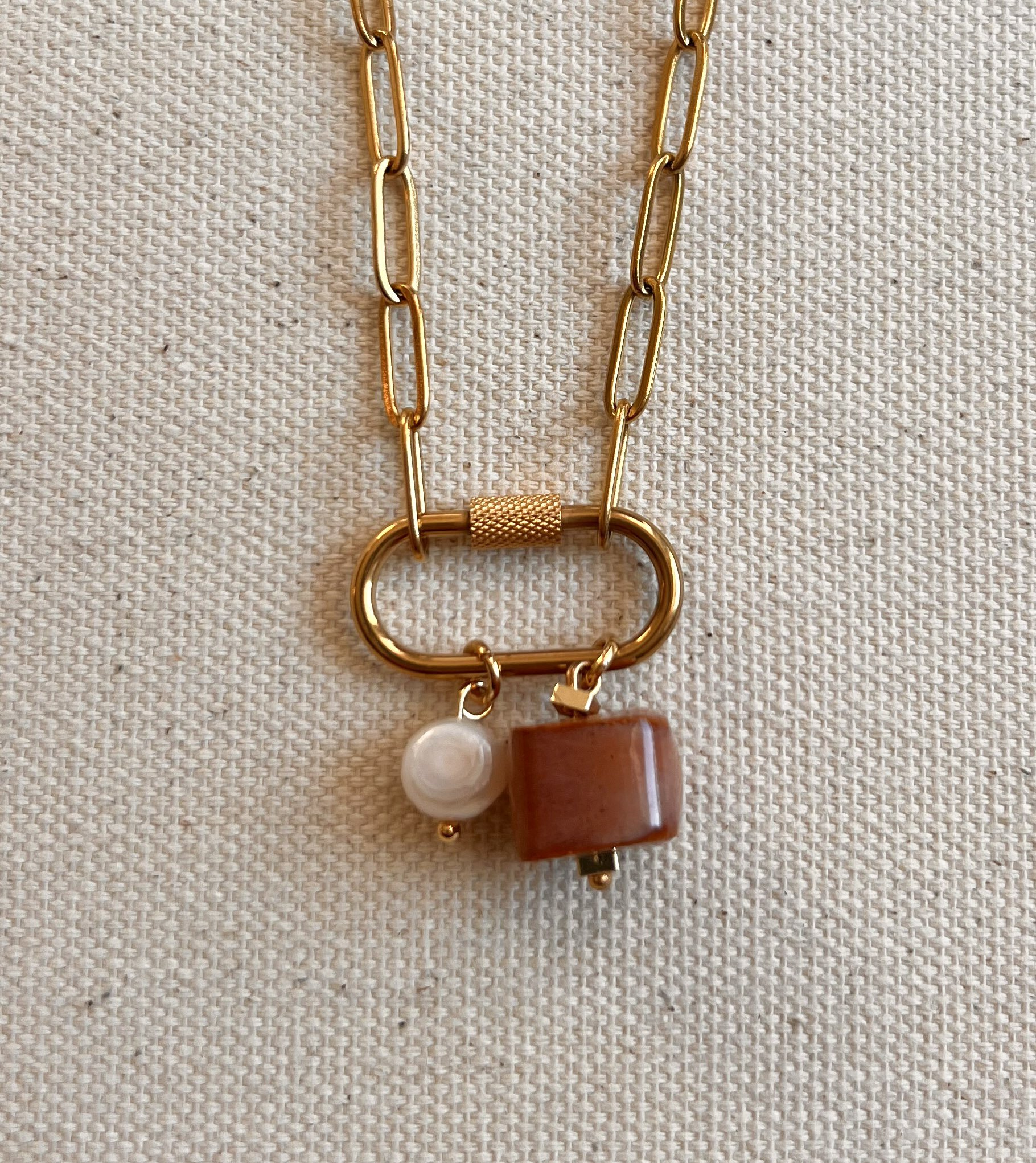 Orange Carabiner Charm Necklace