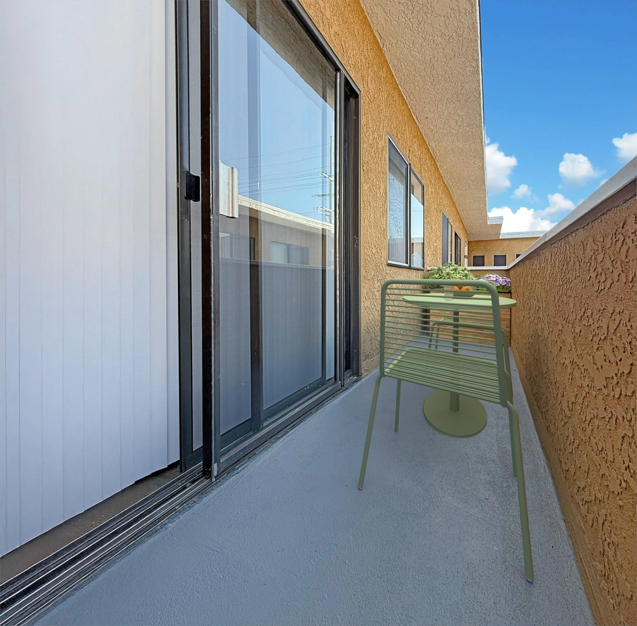 A photo of the private patio/ balcony space at Valley Glen. 