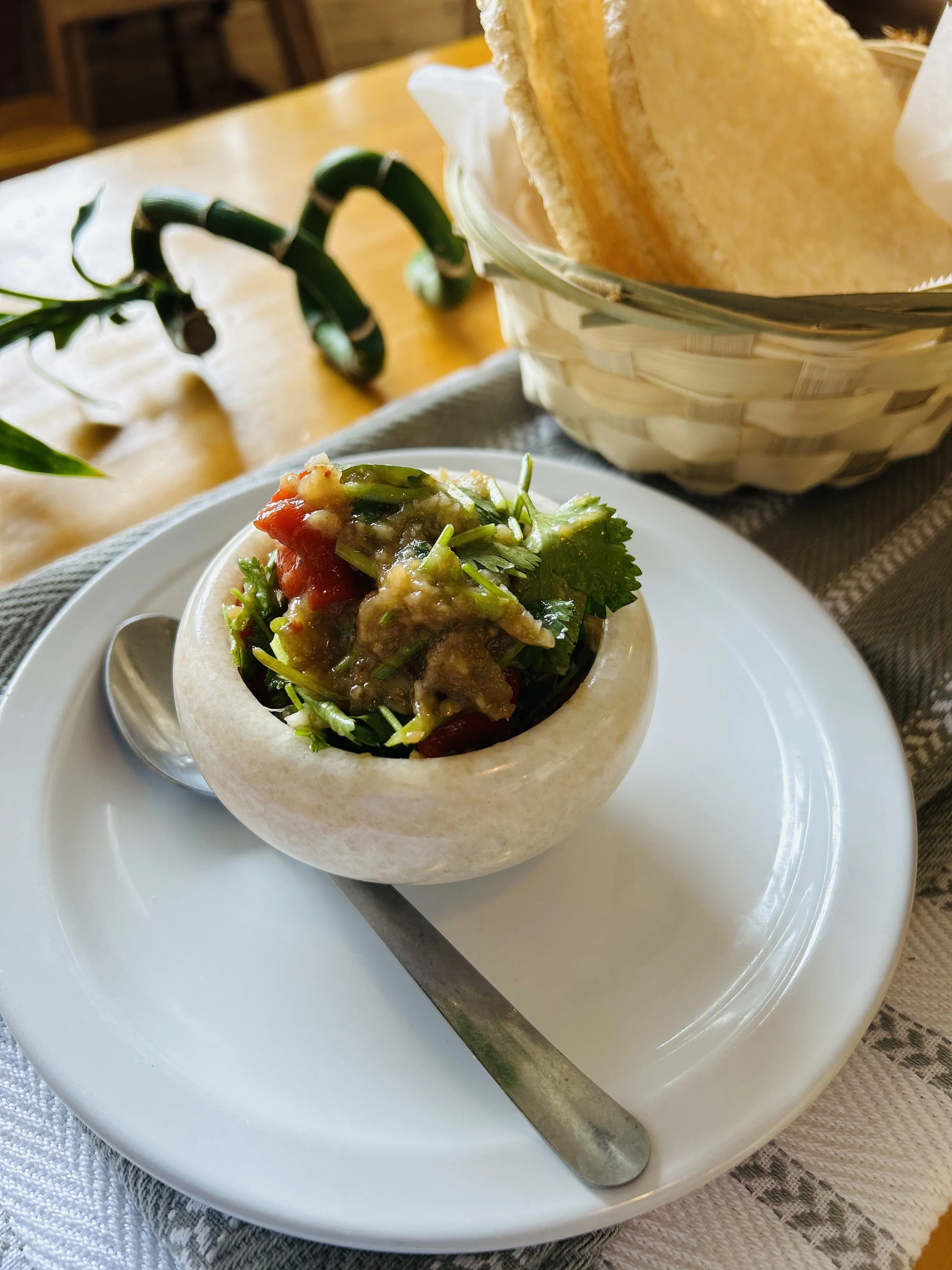 No. 22 Fire-Roasted Eggplant & Bell Pepper w Puffed Rice Cracker (火烤茄子凉拌)