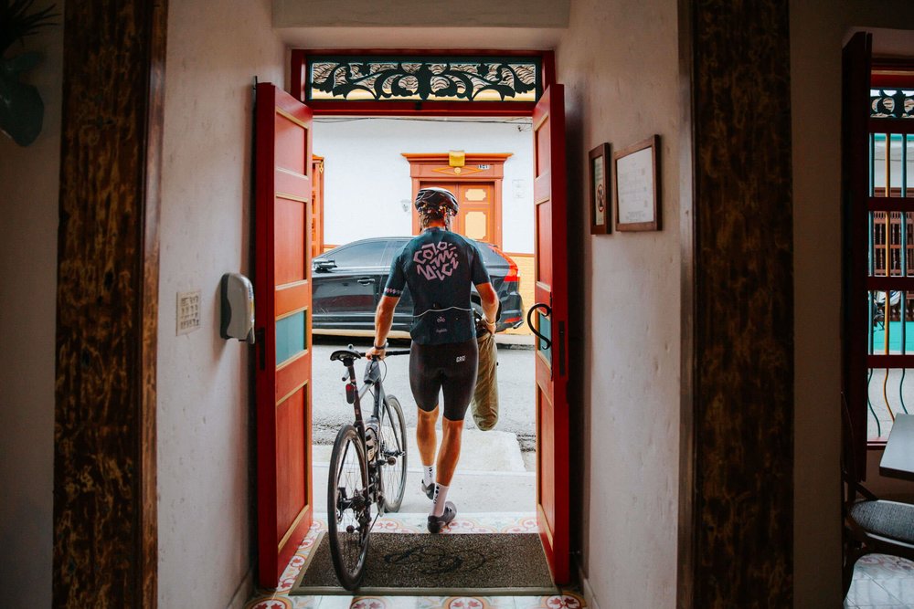 Cyclist preparing to ride