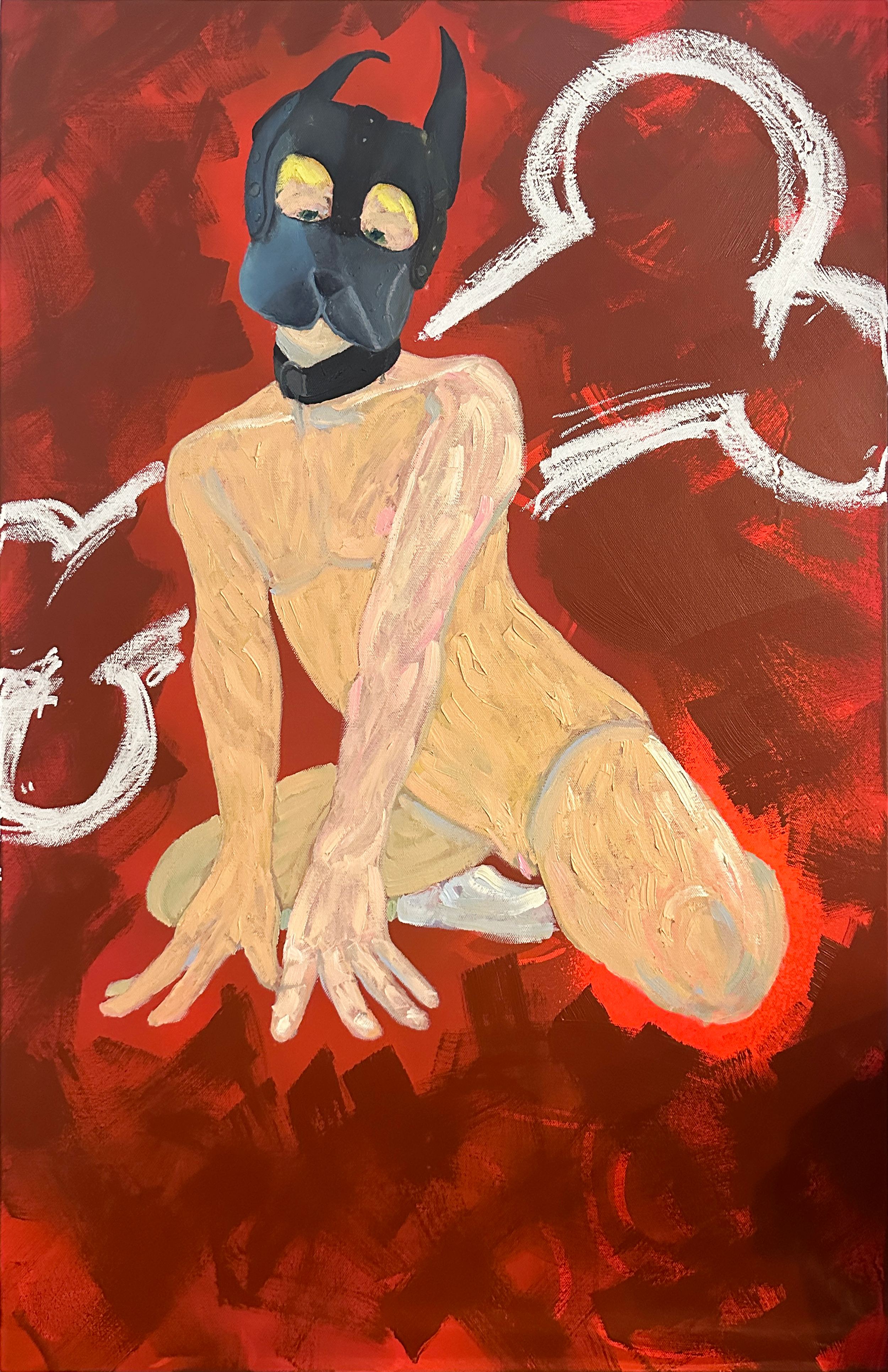 "like a dog with a bone" 2024
spray paint, acrylic, and oil on canvas
91.5x61x2 cm
€1650