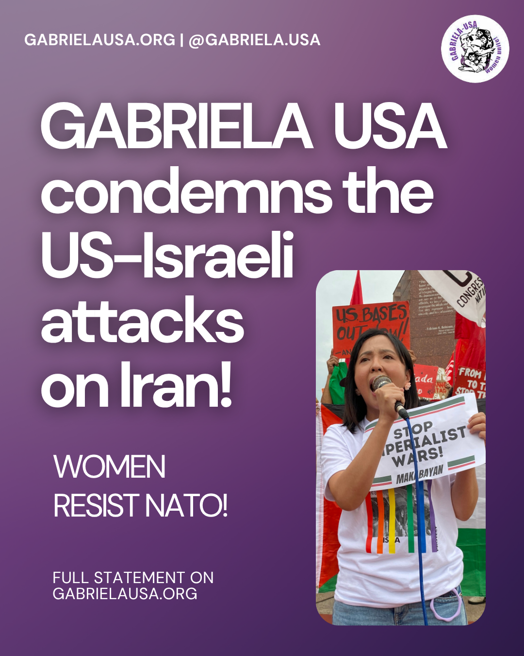 GABRIELA USA condemns the US-Israeli attacks on Iran! Women resist NATO!