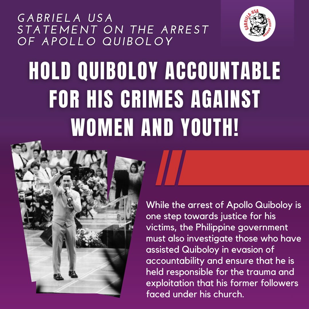 Hold Quiboloy accountable for his crimes against Women and Youth!