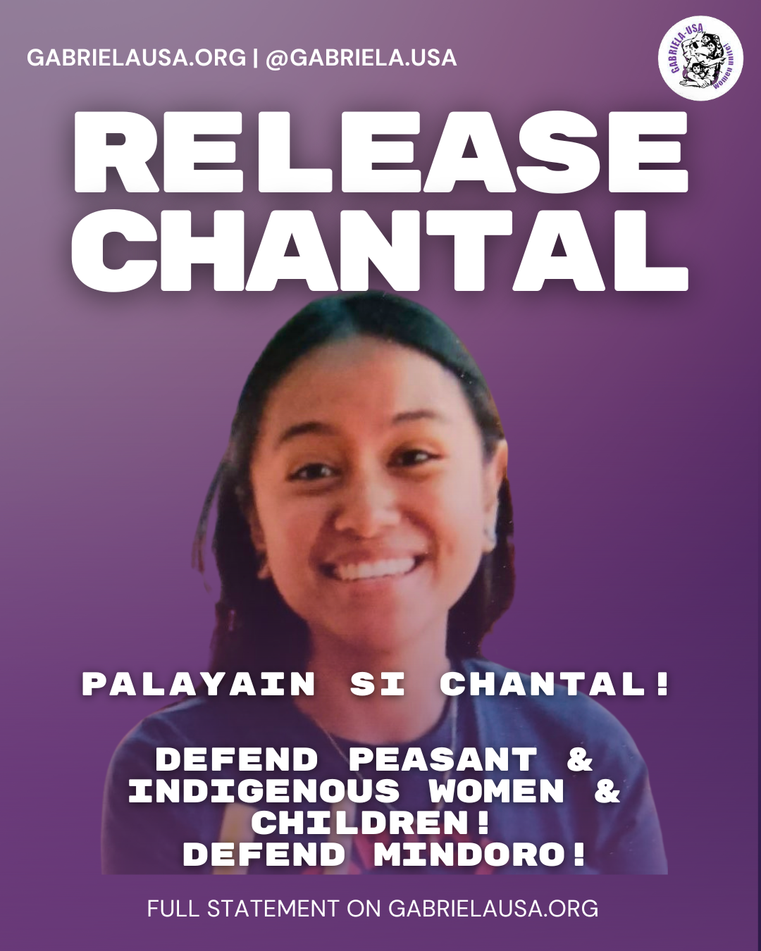 RELEASE CHANTAL! DEFEND PEASANT &amp; INDIGENOUS WOMEN &amp; CHILDREN! DEFEND MINDORO!