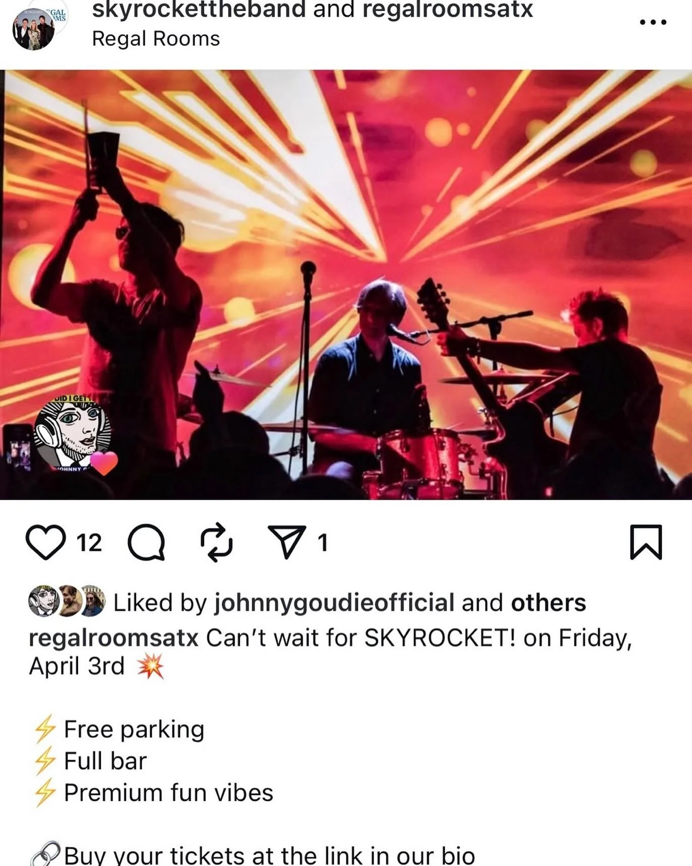 Come see #Skyrockettgeband tonight at #RegalRooms &ndash; &ndash; we start at 8 PM