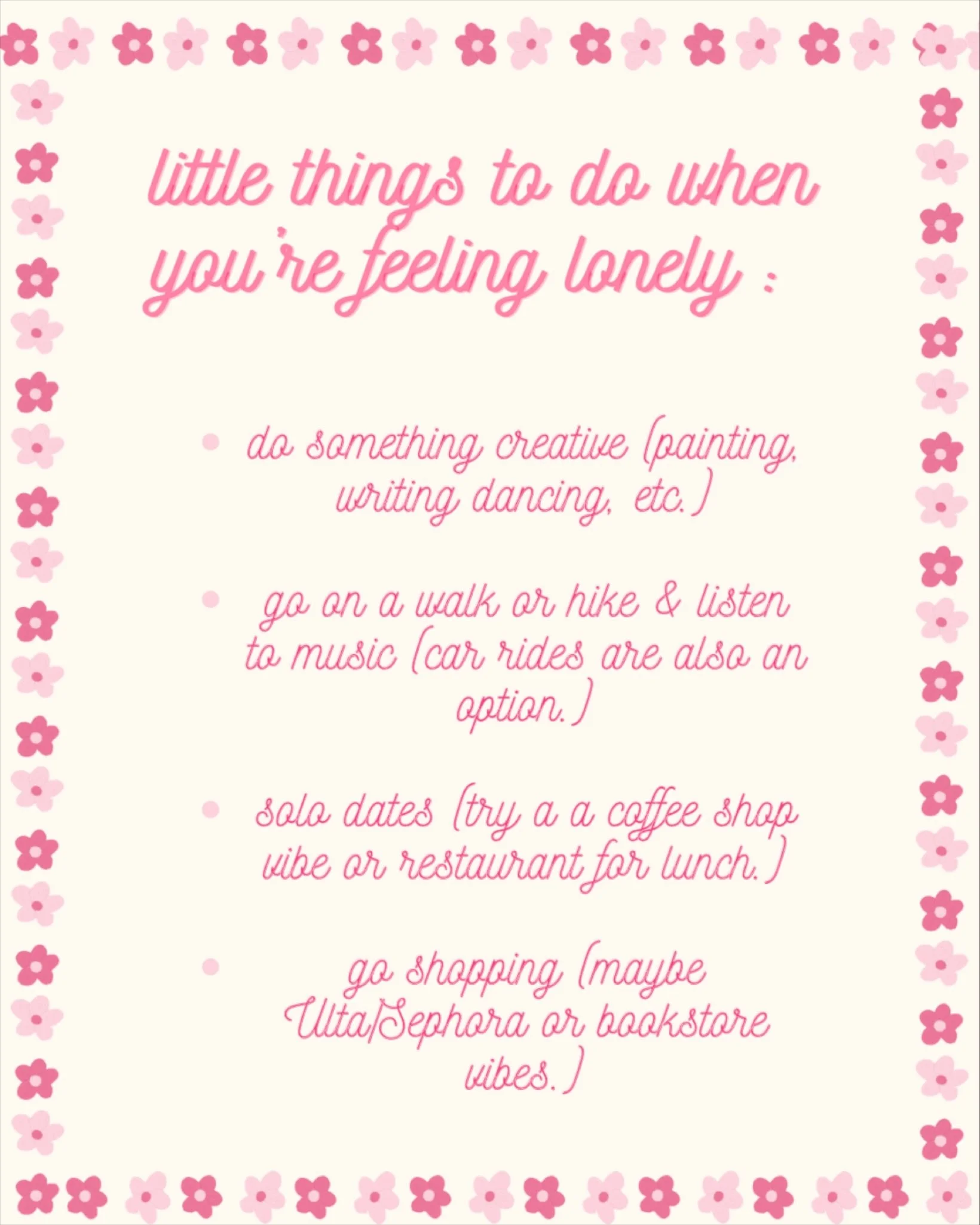 loneliness can be heavy, but it doesn&rsquo;t define you. start by reconnecting with yourself: take walks, journal or try a new hobby. reach out to someone you trust, even if it feels hard. and remember, this season is temporary.

#loneliness #selflo