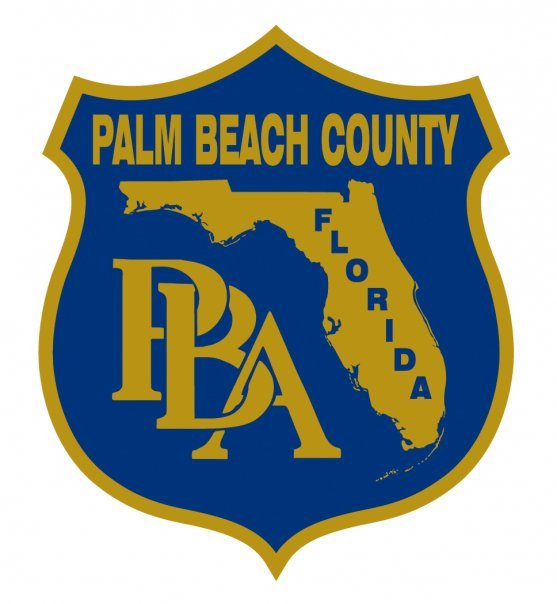 Palm Beach County badge with a blue background, gold border, an outline of Florida in gold, and the text Palm Beach County, FL, and PBA.