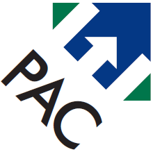 PAC logo with stylized arrows pointing upward in green and blue, and the letters 'PAC' in black.