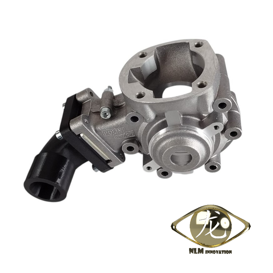 Pipe d'admission Coudée D25-d21 avec diffuseur pour carburateur Dellorto PHBG à montage souple et pour bas moteur Polini de 103 SP monté sur Peugeot 103 SPX-RCX - série limitée - NLM innovation - NLM0