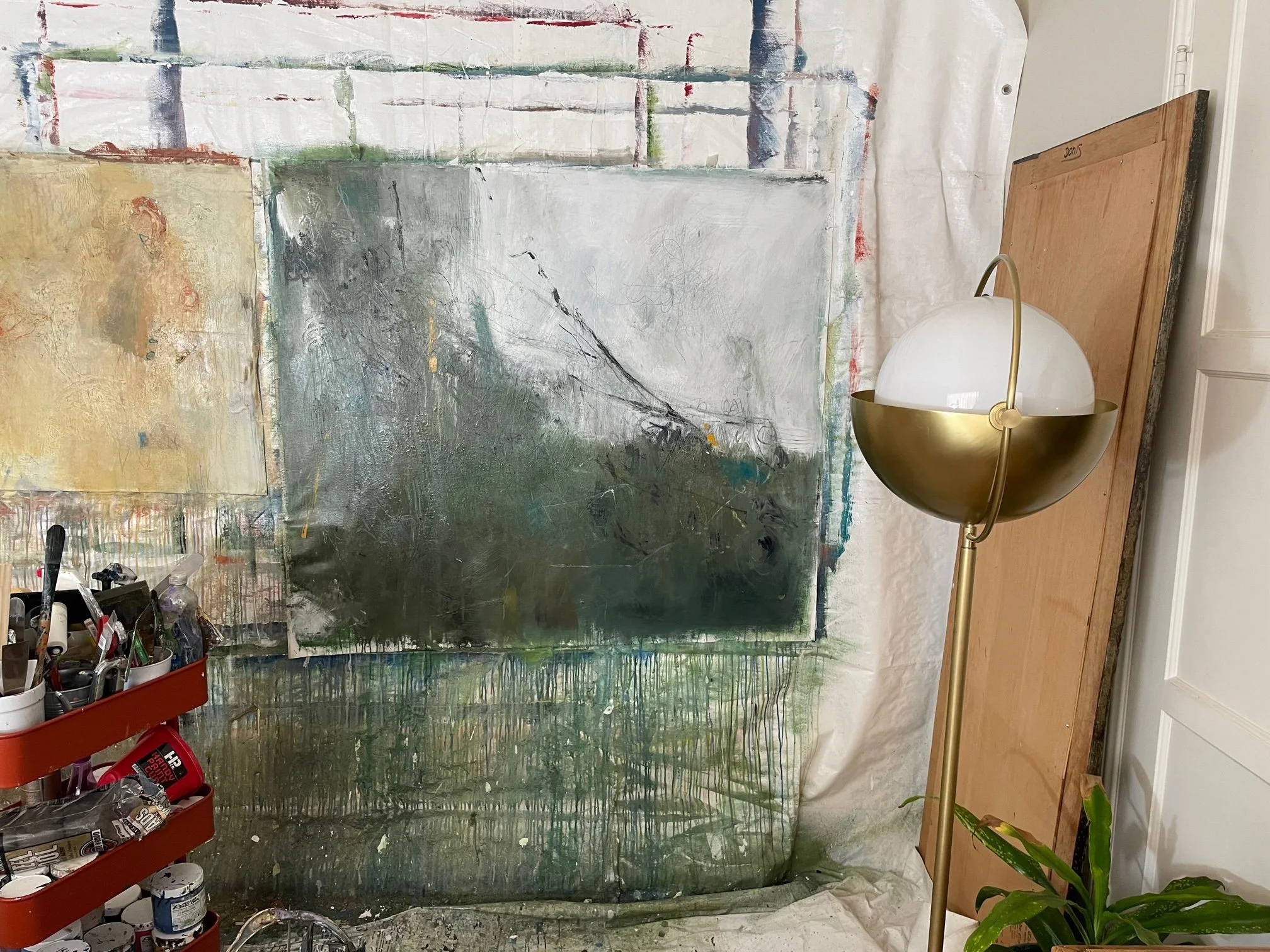 Petrichor {process} |  acrylic on canvas  |  45"x50"