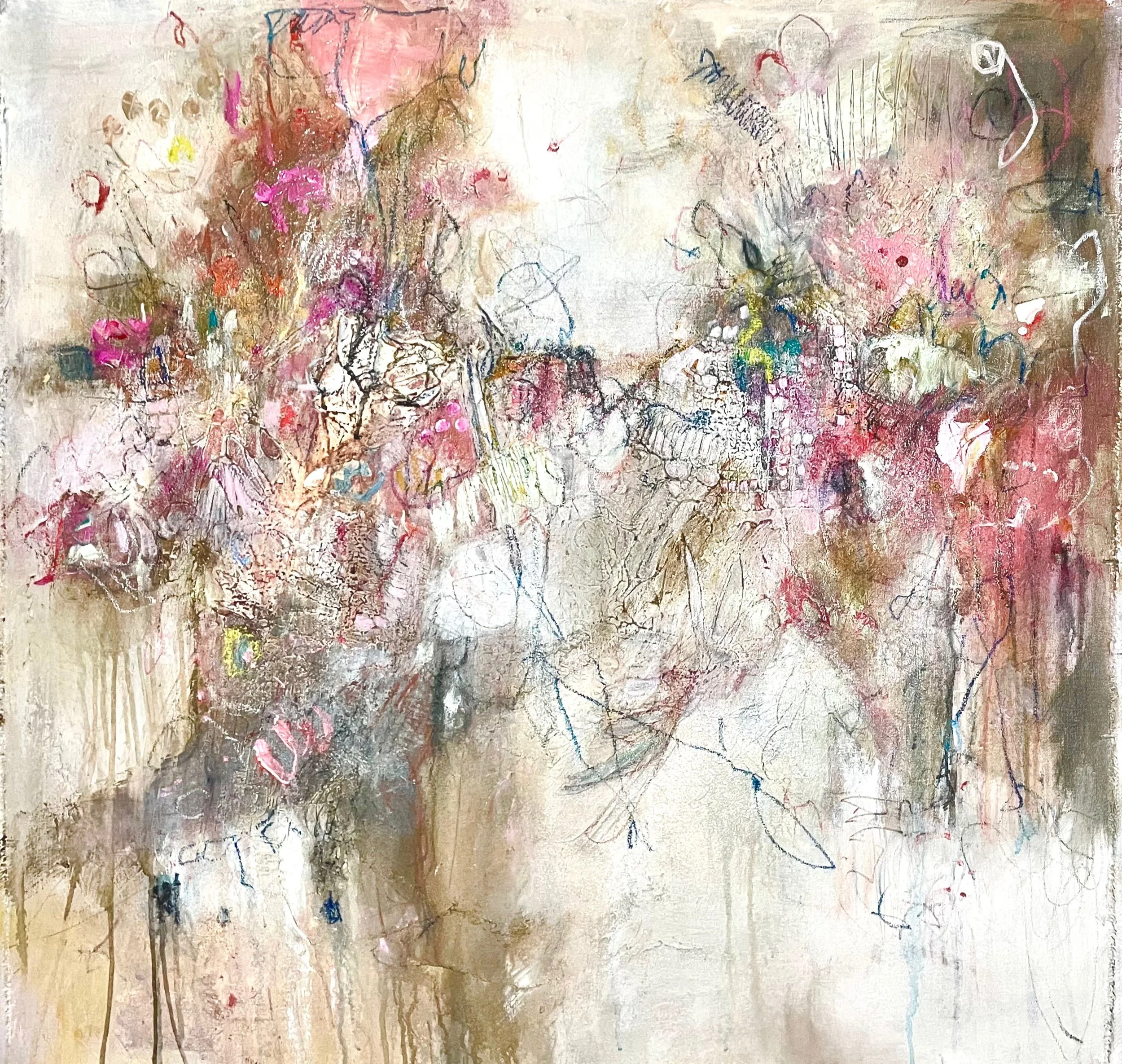 Walking on Sunshine {process} |  acrylic on canvas  |  36"x3"