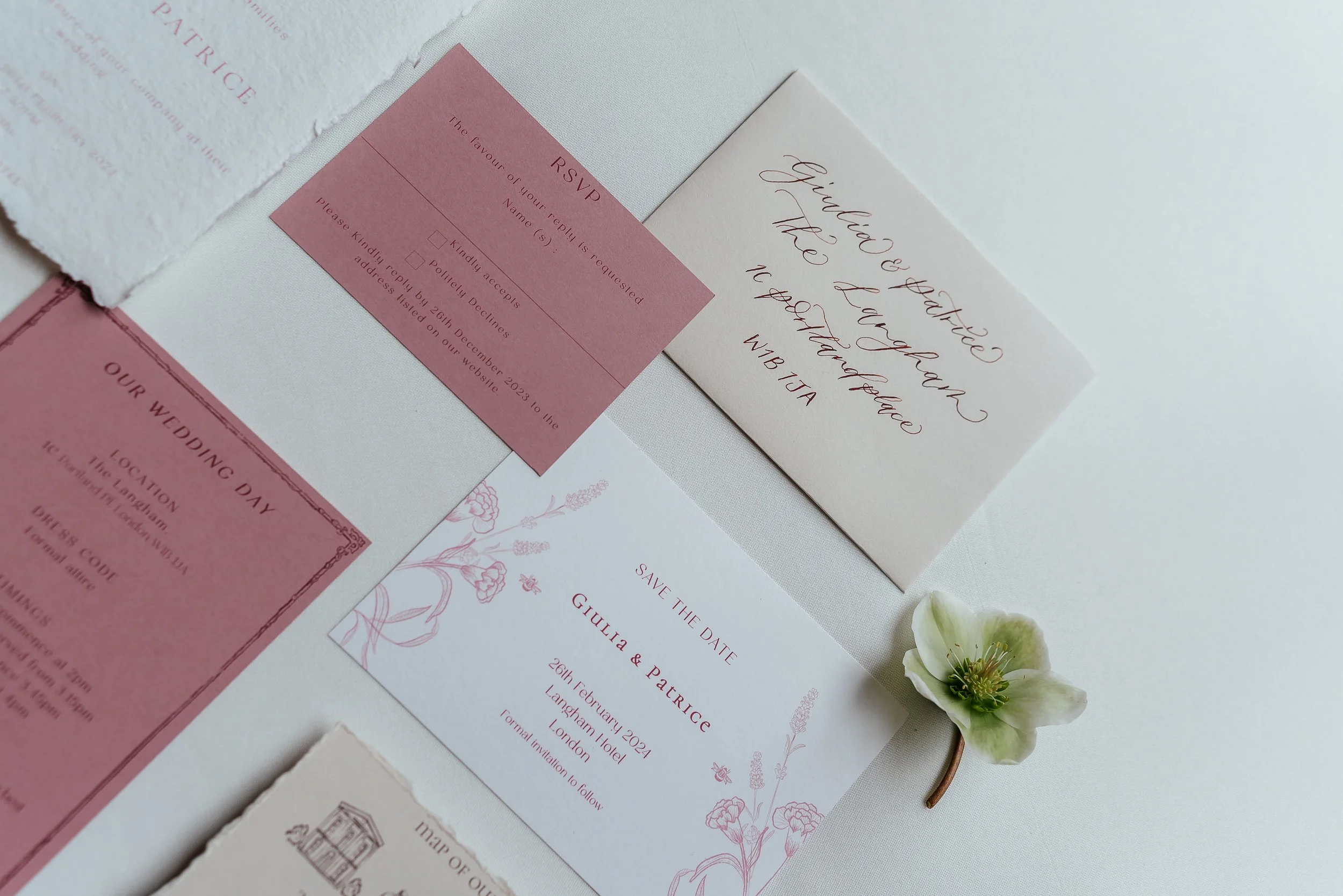 Blush pink and nude wedding invitation with an address scribed in calligraphy