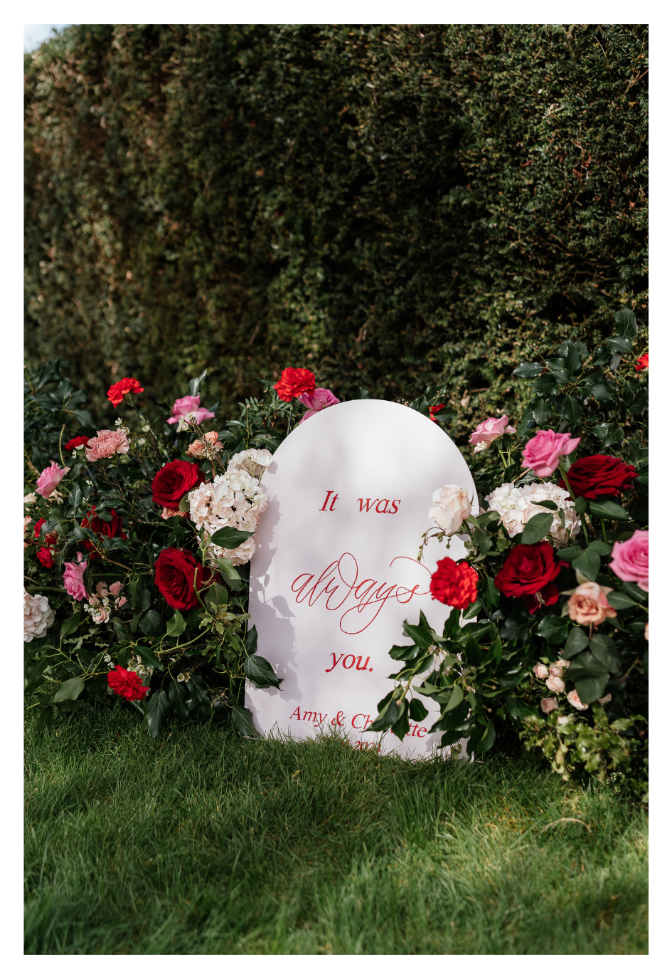 Vintage rose and red bespoke wedding sign framed.png