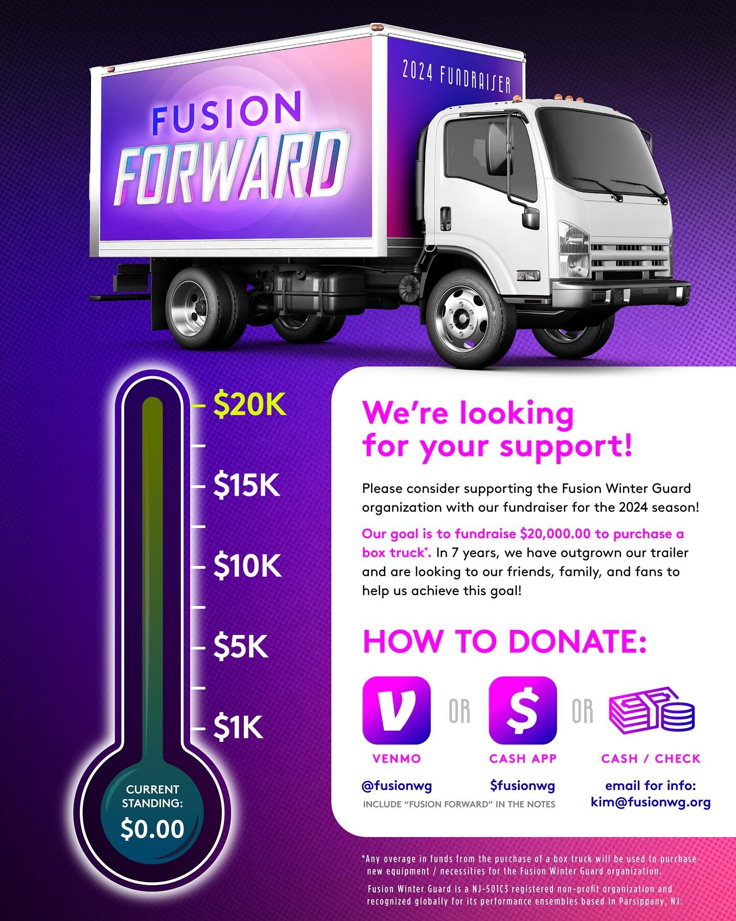 It's time for our first large fundraiser this year! We are hoping to purchase a new box truck to replace our current trailer &ndash; and we are looking to our friends, families, and fans for support!

The funds we raise will go directly to the expens