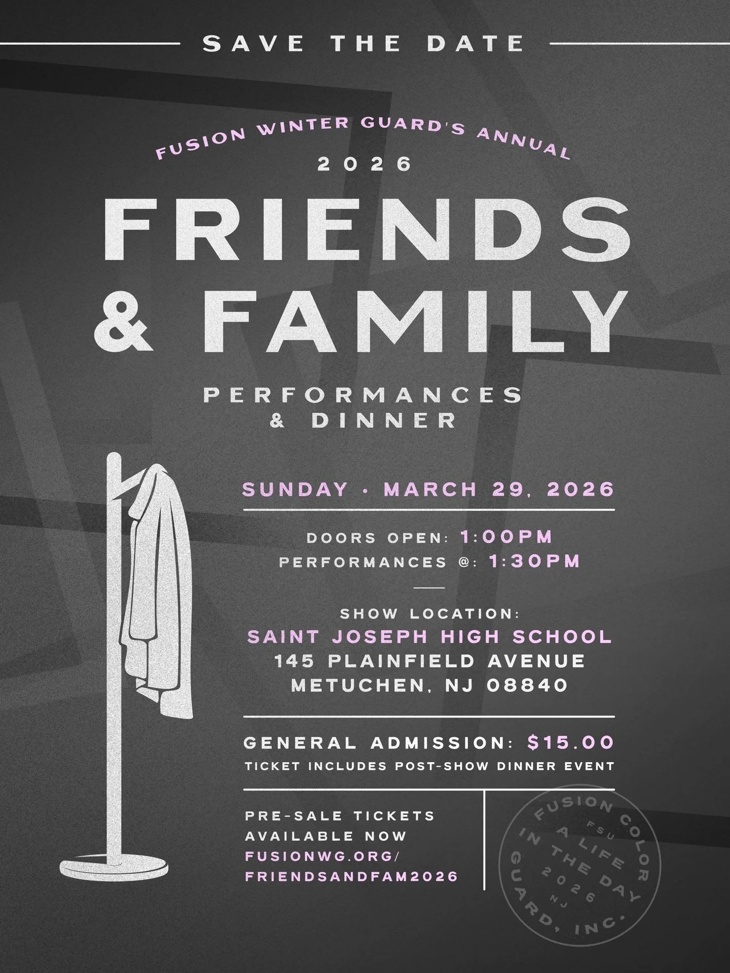We are excited to announce that we will be holding our annual Friends &amp; Family event on March 29th, 2026 at Saint Joseph High School in Metuchen. Enjoy an afternoon filled with winter guards from our community, a 50/50 raffle, and post-show dinne