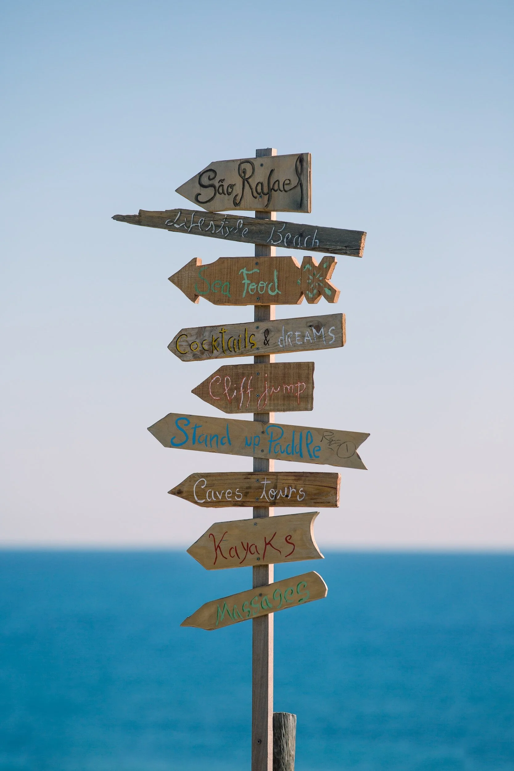 Photo of Stacked Wooden Directional Signs with Ocean Background photo by Marten Bjork via Squarespace and Unsplash license