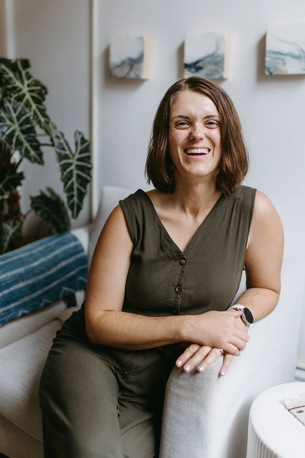 Michelle Jones, perinatal therapist, laughing warmly