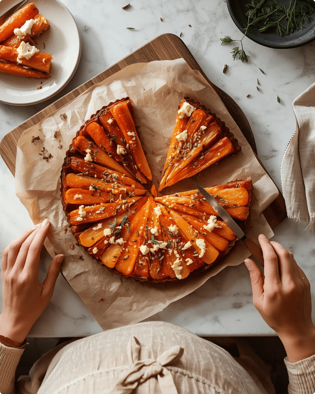 Tatin salée de carottes rôties - feta et graines de sésame