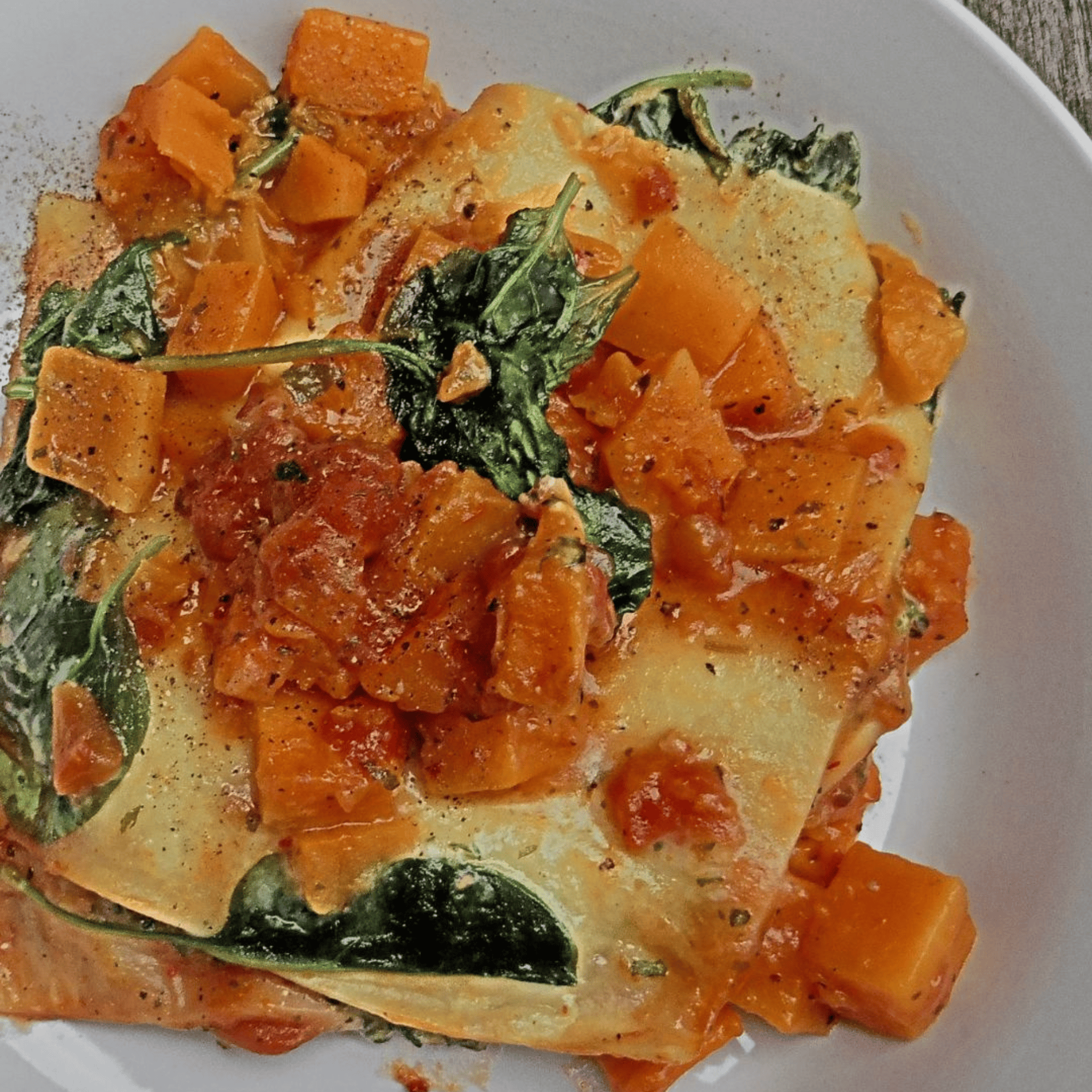Lasagnes douces à la courge, ricotta et épinards