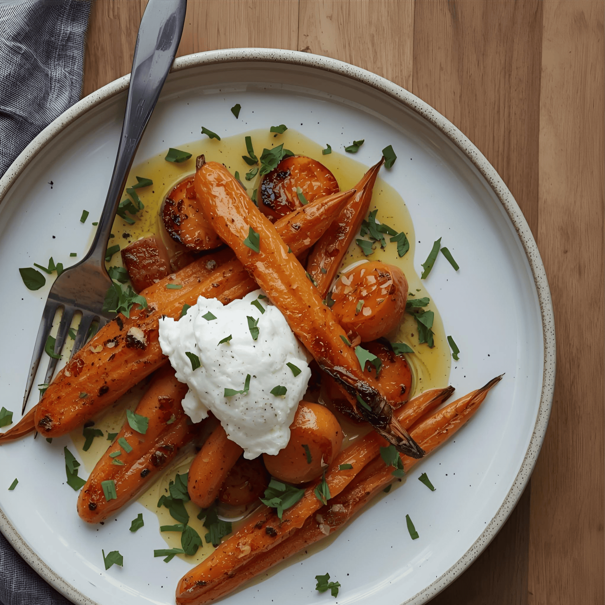 Carottes rôties burrata et éclats de noisettes 