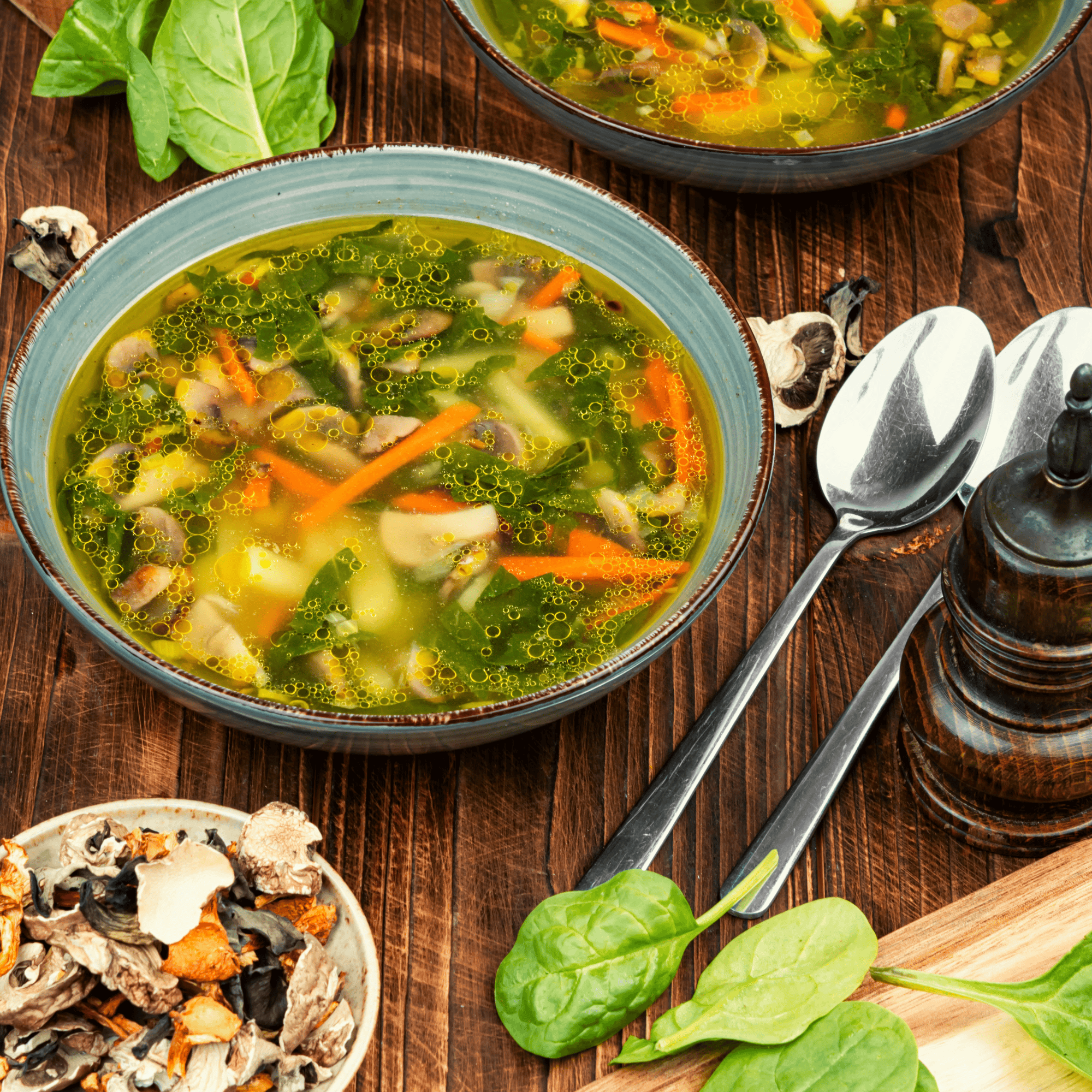 Soupe de légumes et petits champignons