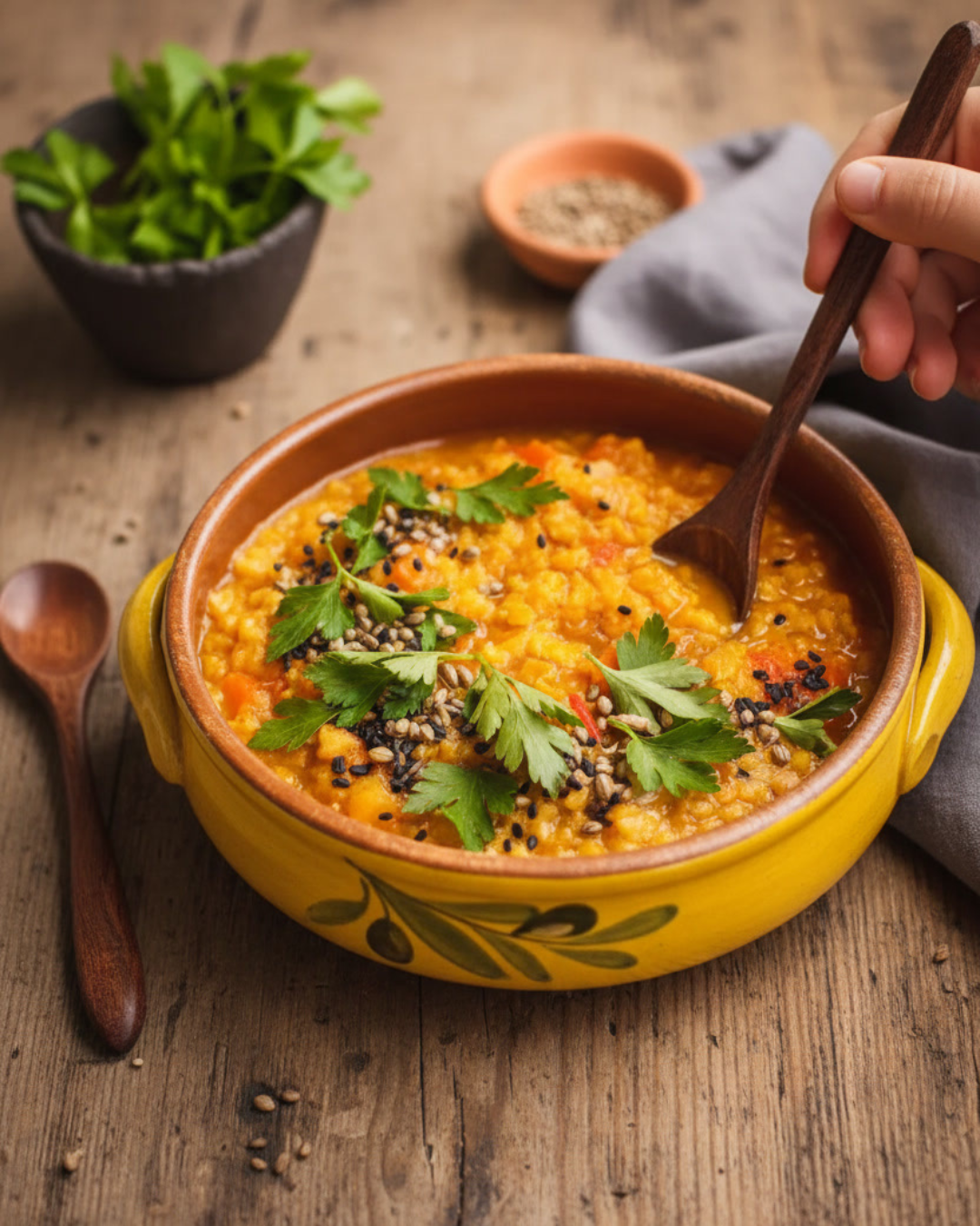 Dahl de lentilles corail carottes et courge