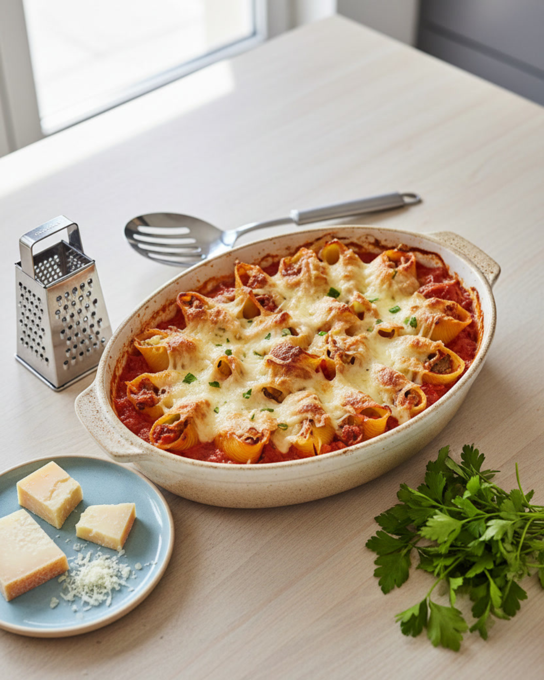 Conchiglioni farcis au fromage - sauce tomate gratinée