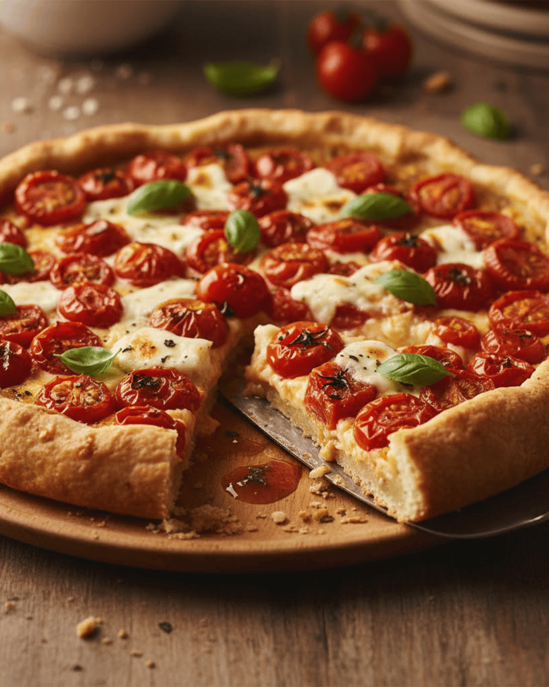 Tarte rustique aux tomates cerises rôties et fromage doré