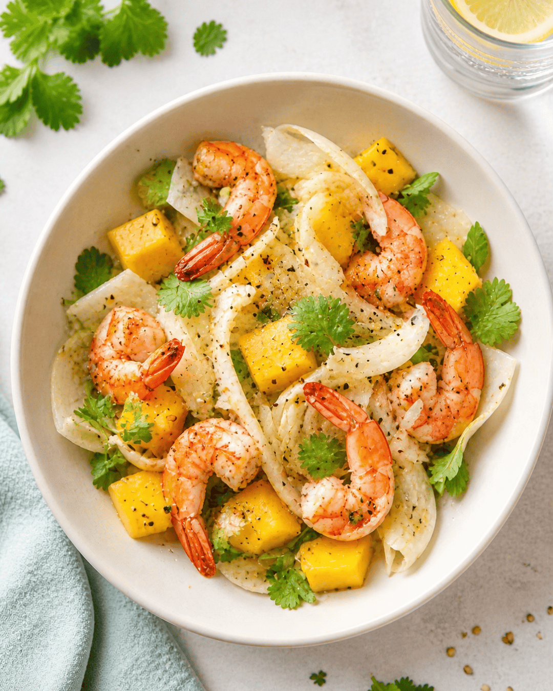 Bowl crevettes, fenouil croquant et mangue