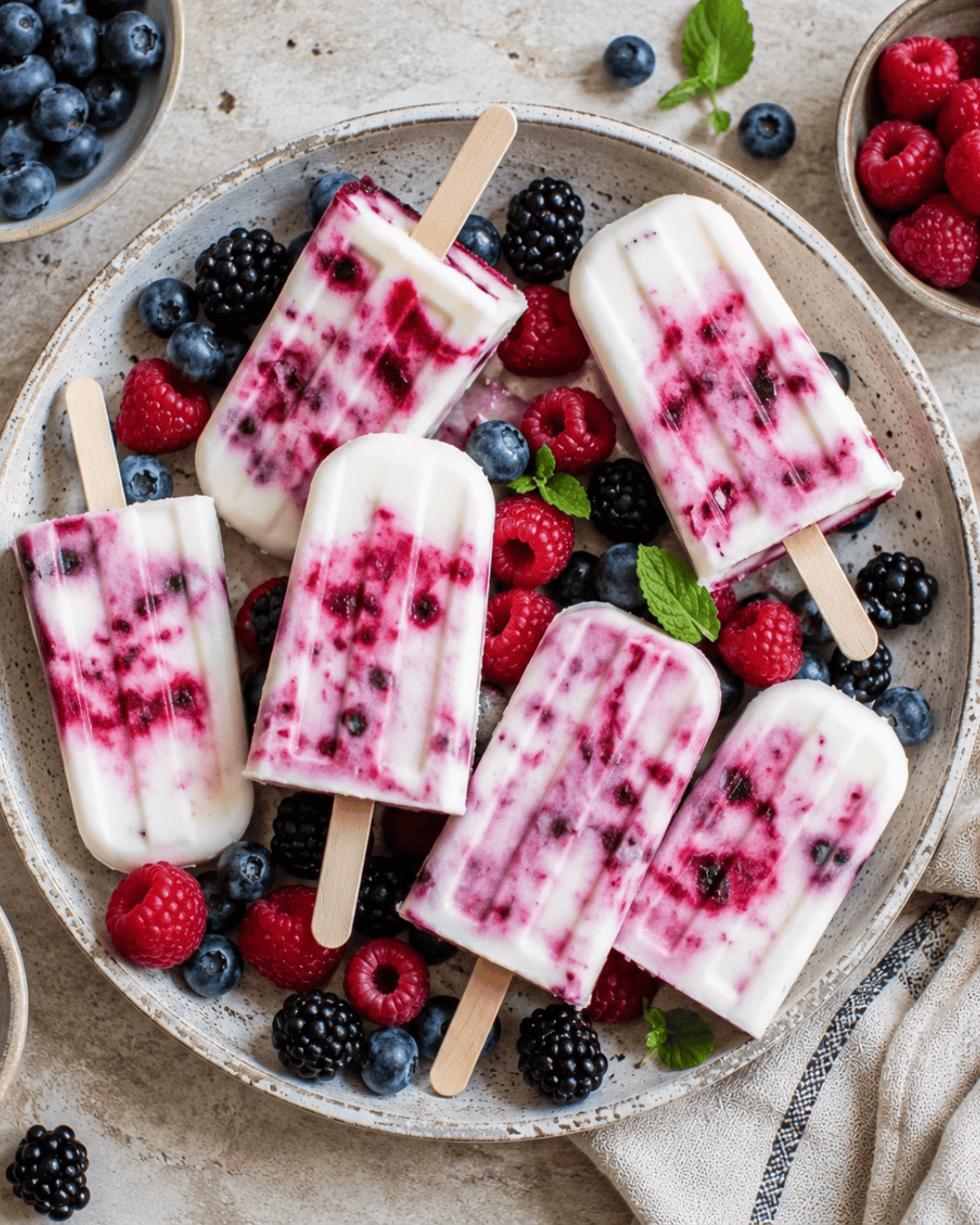 Glaces maison au yaourt et fruits rouges sans sucre ajouté.