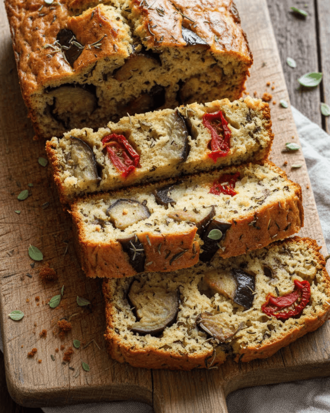 Cake salé moelleux aux aubergines et tomates séchées