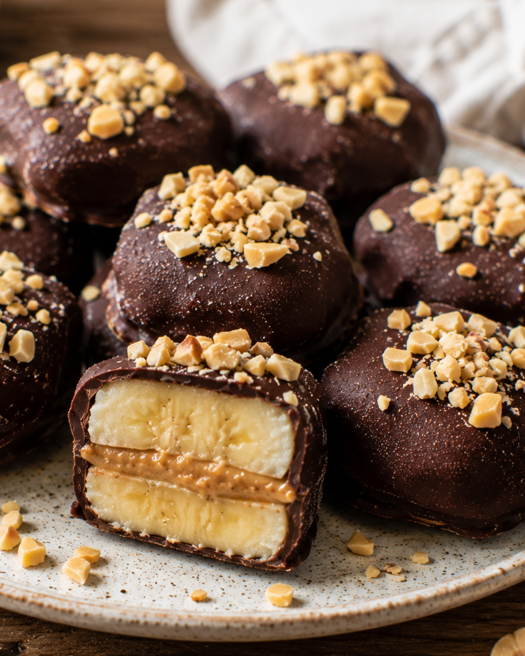 Bouchées glacées banane chocolat noir et beurre de cacahuète façon snickers maison.