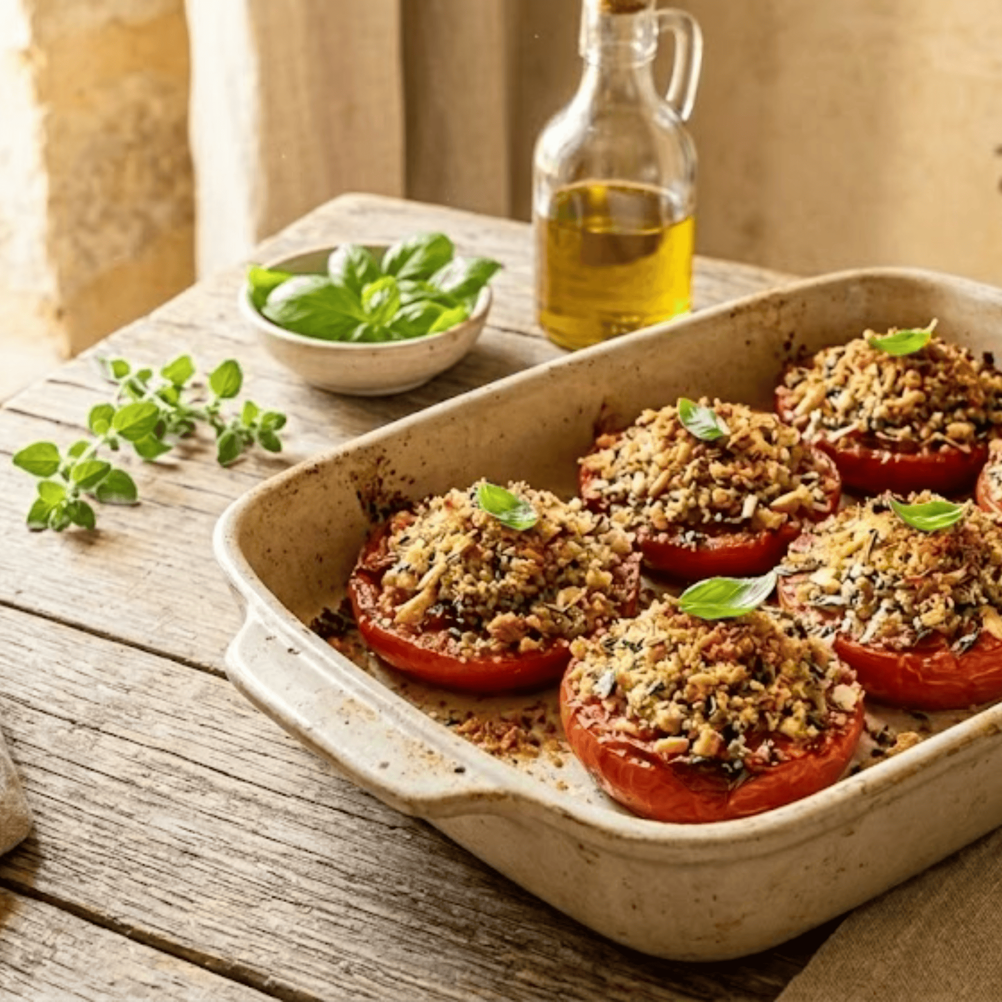 Tomates à la provençale façon crumble salé aux herbes