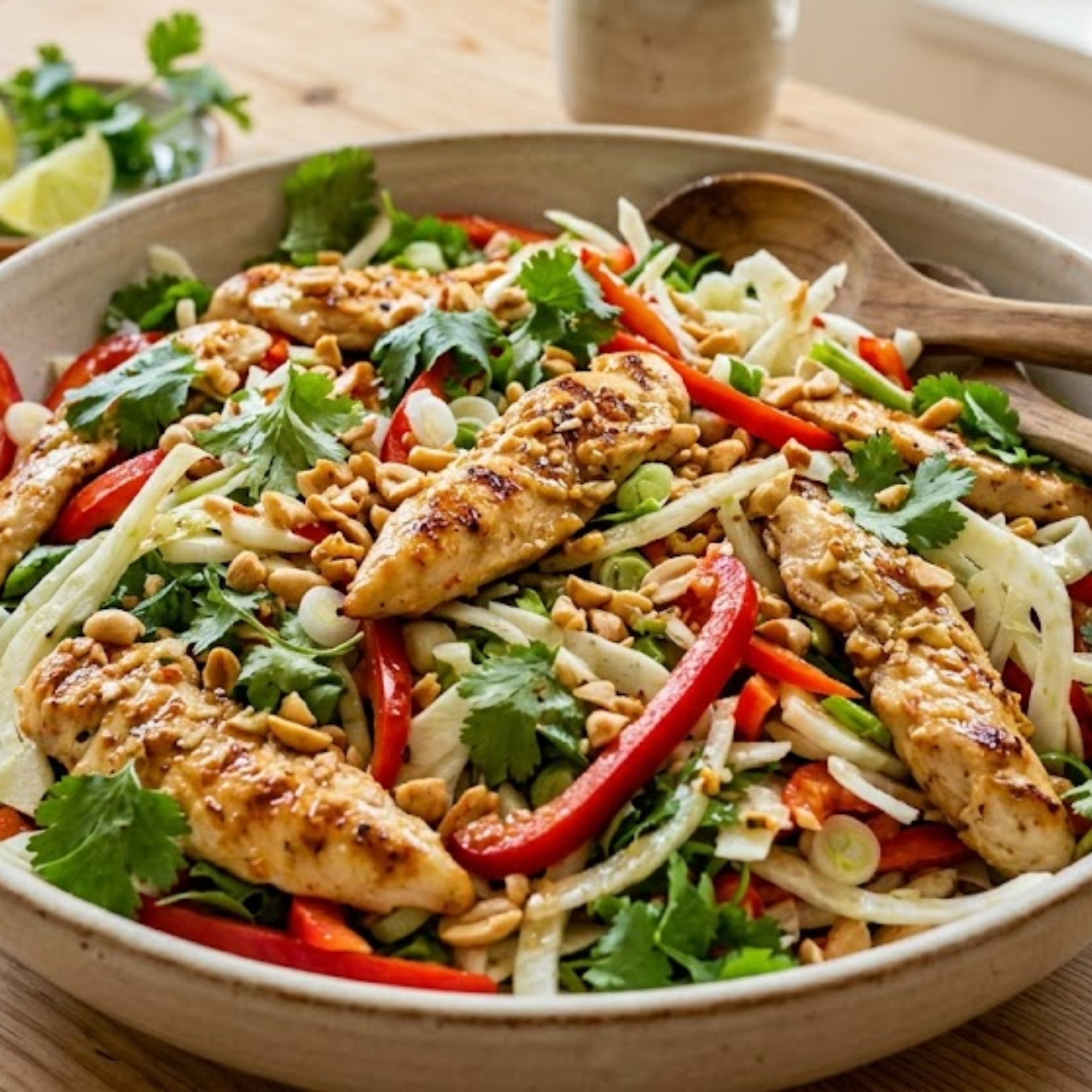 Salade de poulet fenouil et poivron rouge façon thaï