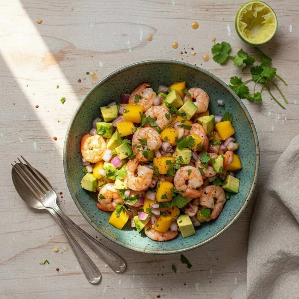 Salade de crevettes, mangue et avocat