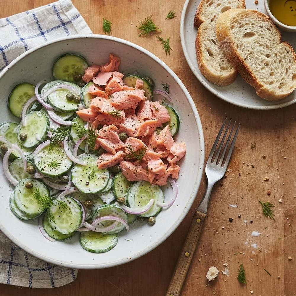 Salade de concombre au saumon et aneth