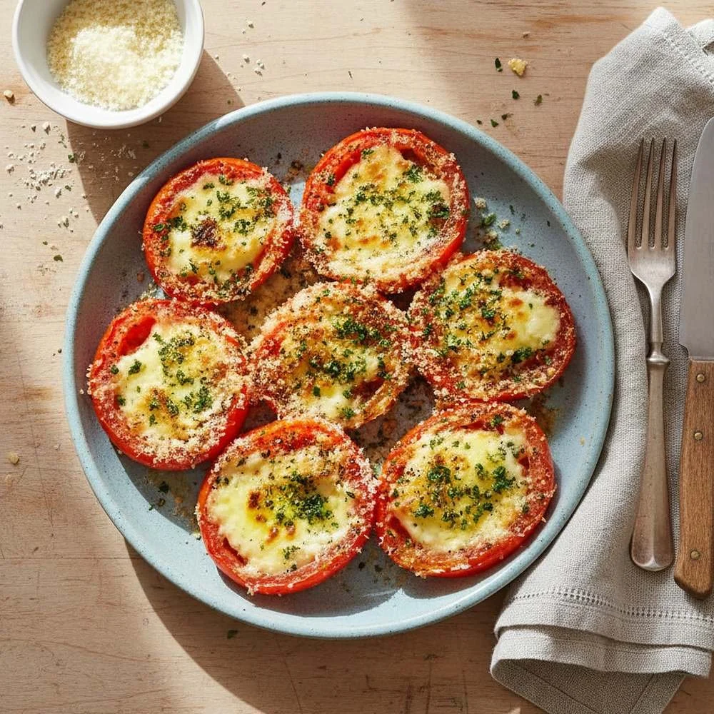 Tomates au parmesan et chapelure d'ail
