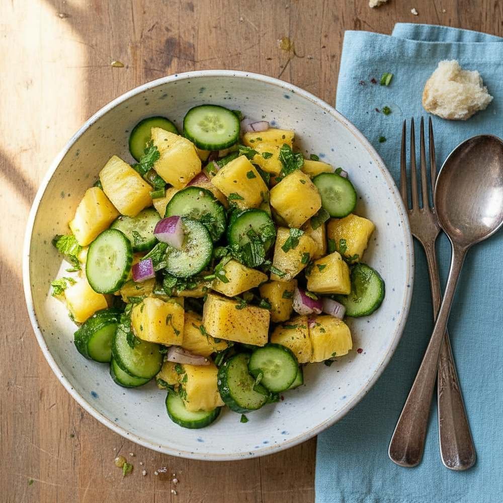 Salade d'ananas au concombre et menthe
