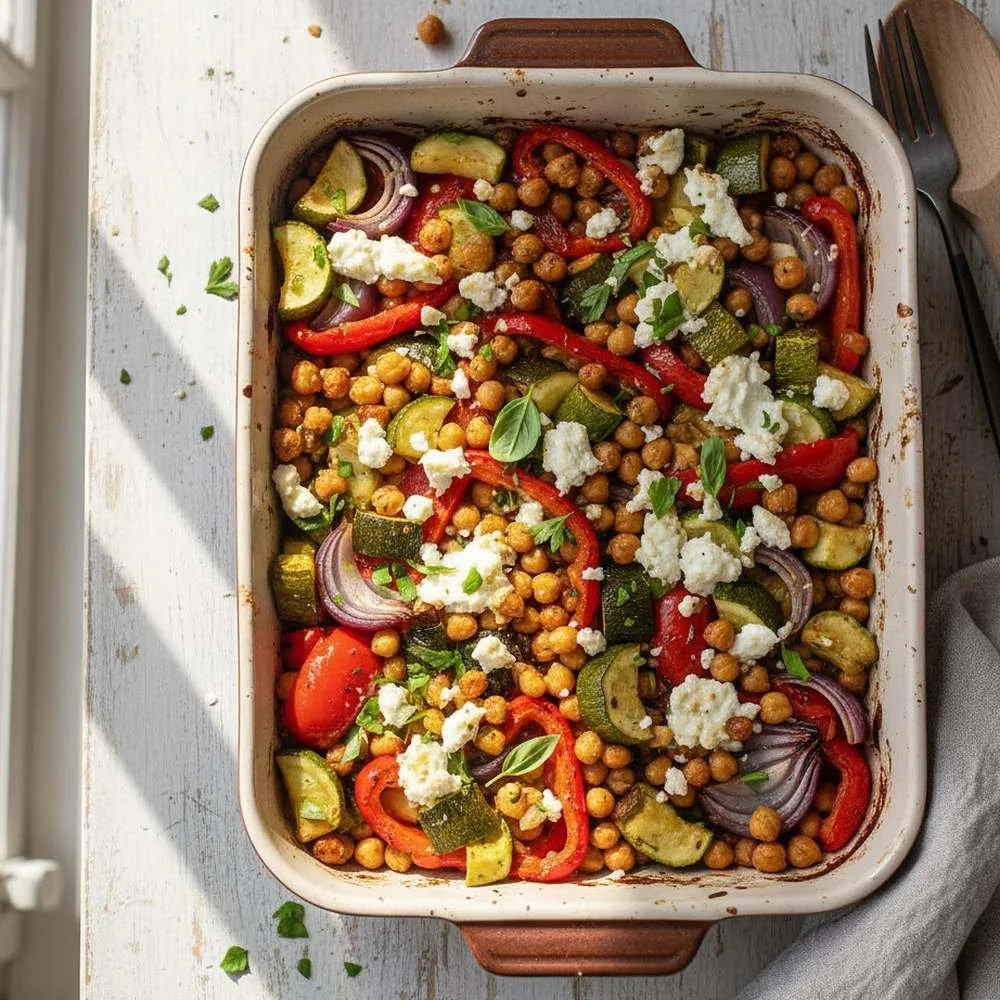 Traybake de légumes, pois chiches et fêta
