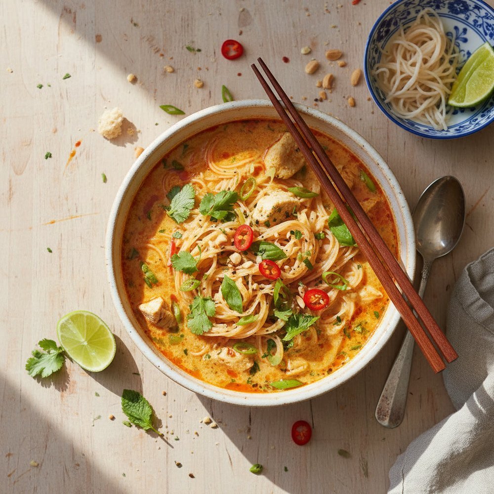 Nouilles de riz au lait de coco et poulet