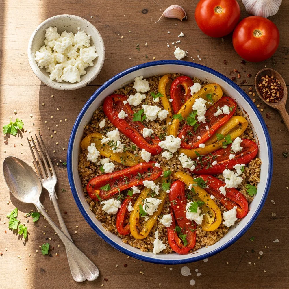 Quinoa aux poivrons rôtis et feta